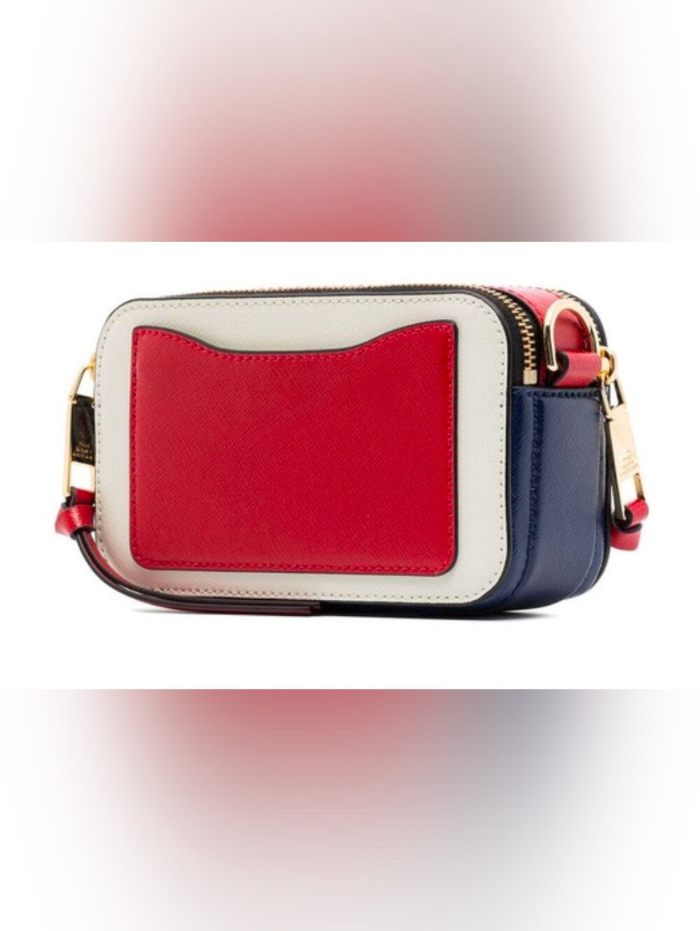 Marc Jacobs Snapshot Bag White Leather Crossbody with Red & Blue Tricolor Strap - Picture 2 of 16